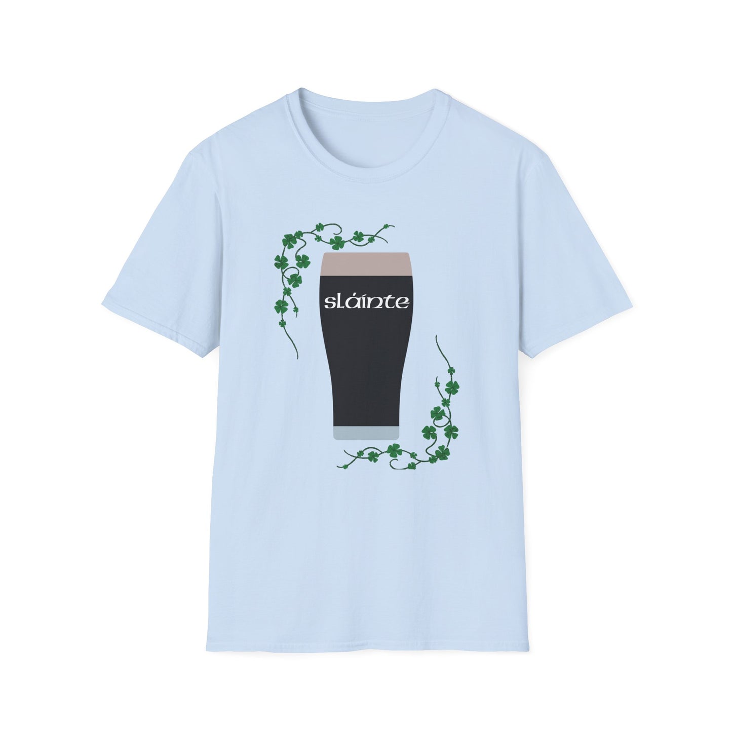 St. Patrick's Day T-Shirt with Guinness Pint and Shamrock Design - Slainte!