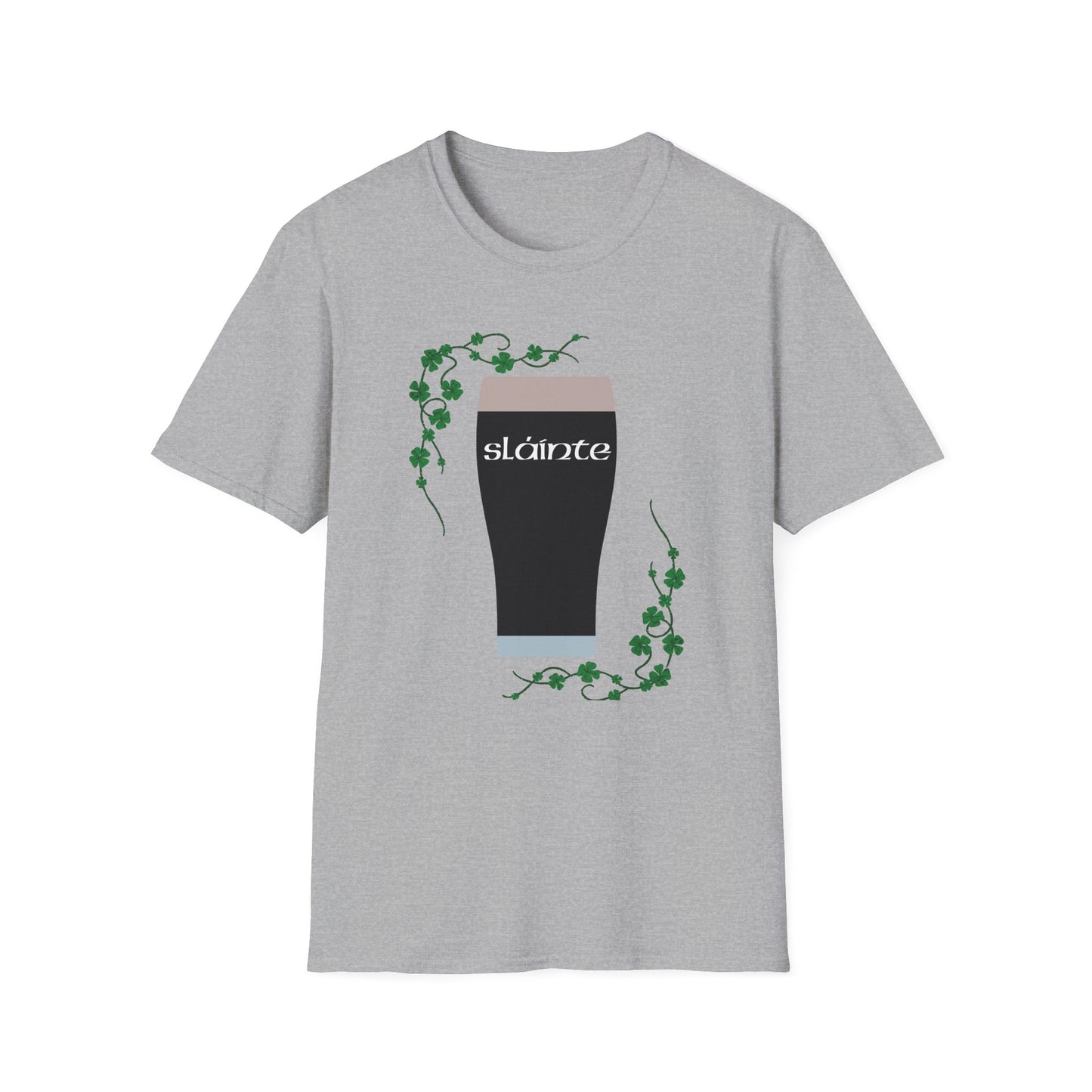 St. Patrick's Day T-Shirt with Guinness Pint and Shamrock Design - Slainte!