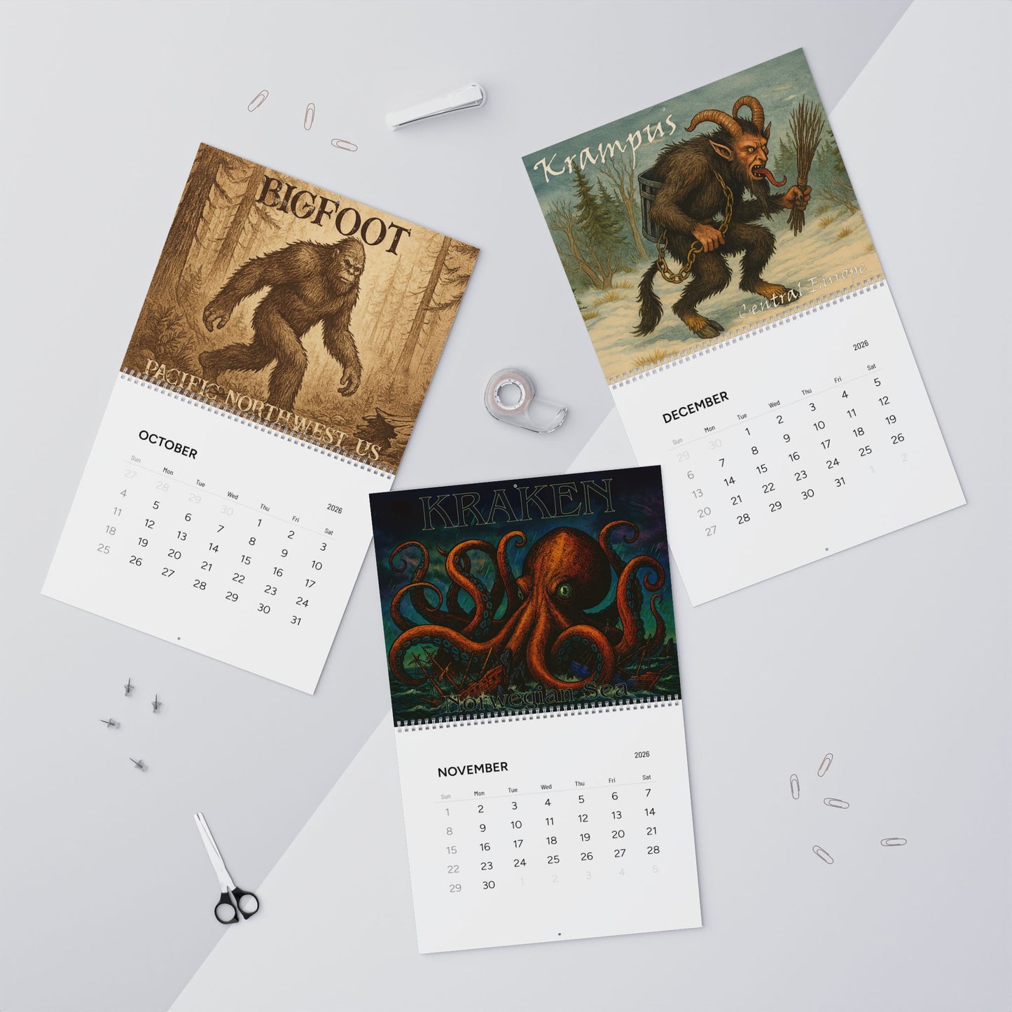 Creepy Cryptids & Freaky Folklore: 2026 Wall Calendar (Original Art)