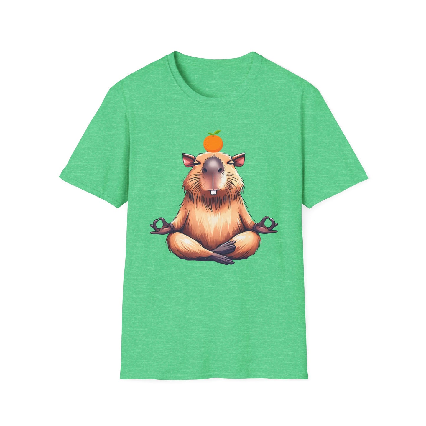 Meditating Capybara Softstyle T-Shirt with Orange on Head