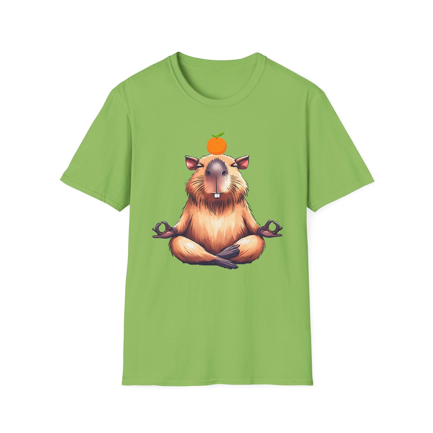 Meditating Capybara Softstyle T-Shirt with Orange on Head
