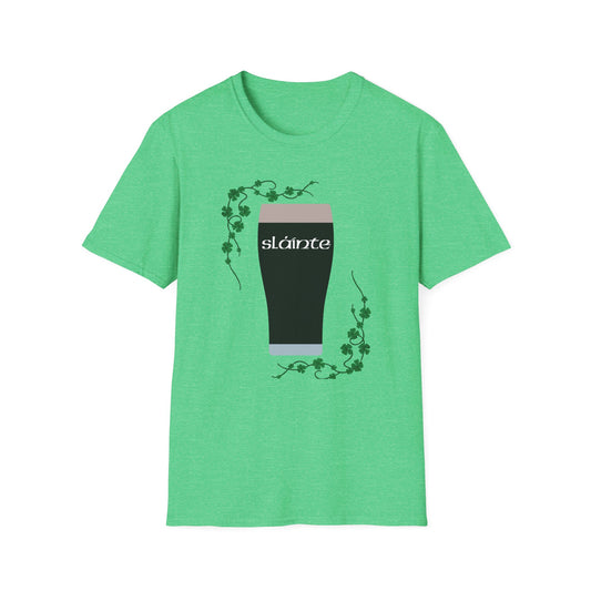 St. Patrick's Day T-Shirt with Guinness Pint and Shamrock Design - Slainte!