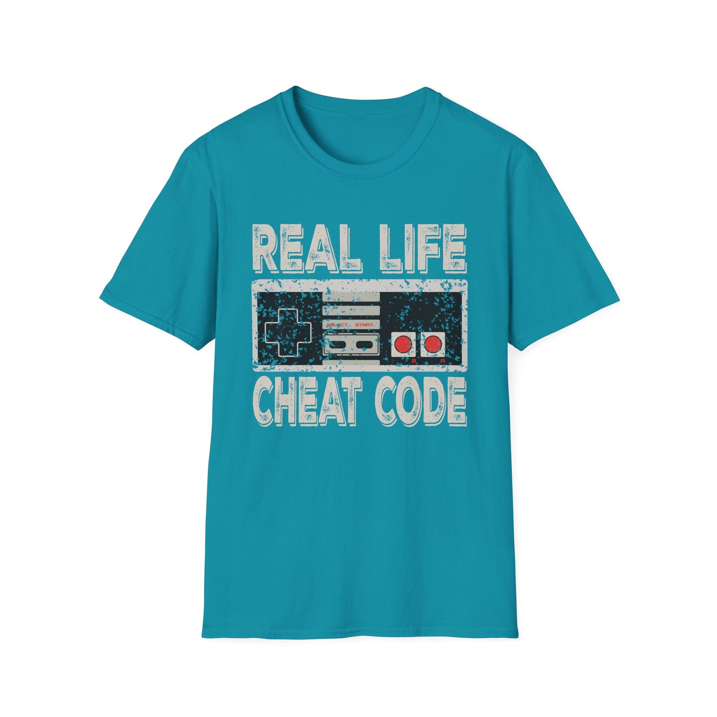 Real Life Cheat Code T-Shirt – Retro NES Controller Graphic Tee for Gamers & 80s, 90s Kids - Unisex Softstyle Tee