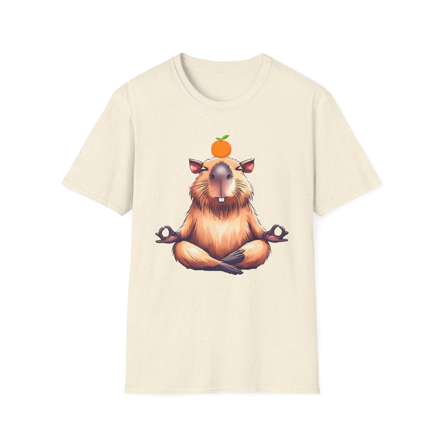 Meditating Capybara Softstyle T-Shirt with Orange on Head