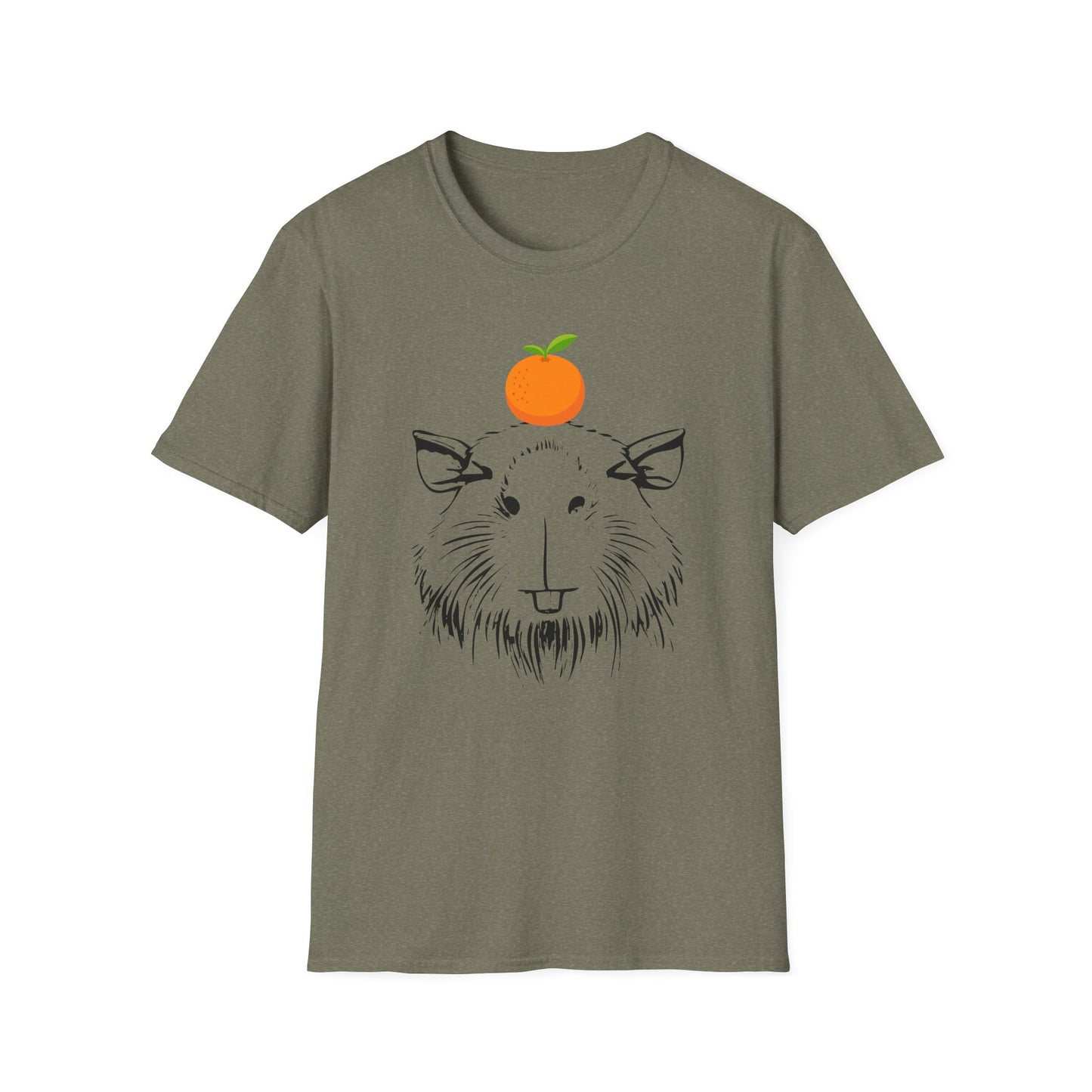 Capybara Softstyle T-Shirt with Orange on Head