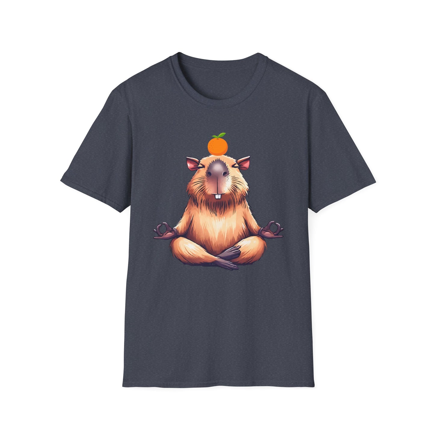 Meditating Capybara Softstyle T-Shirt with Orange on Head