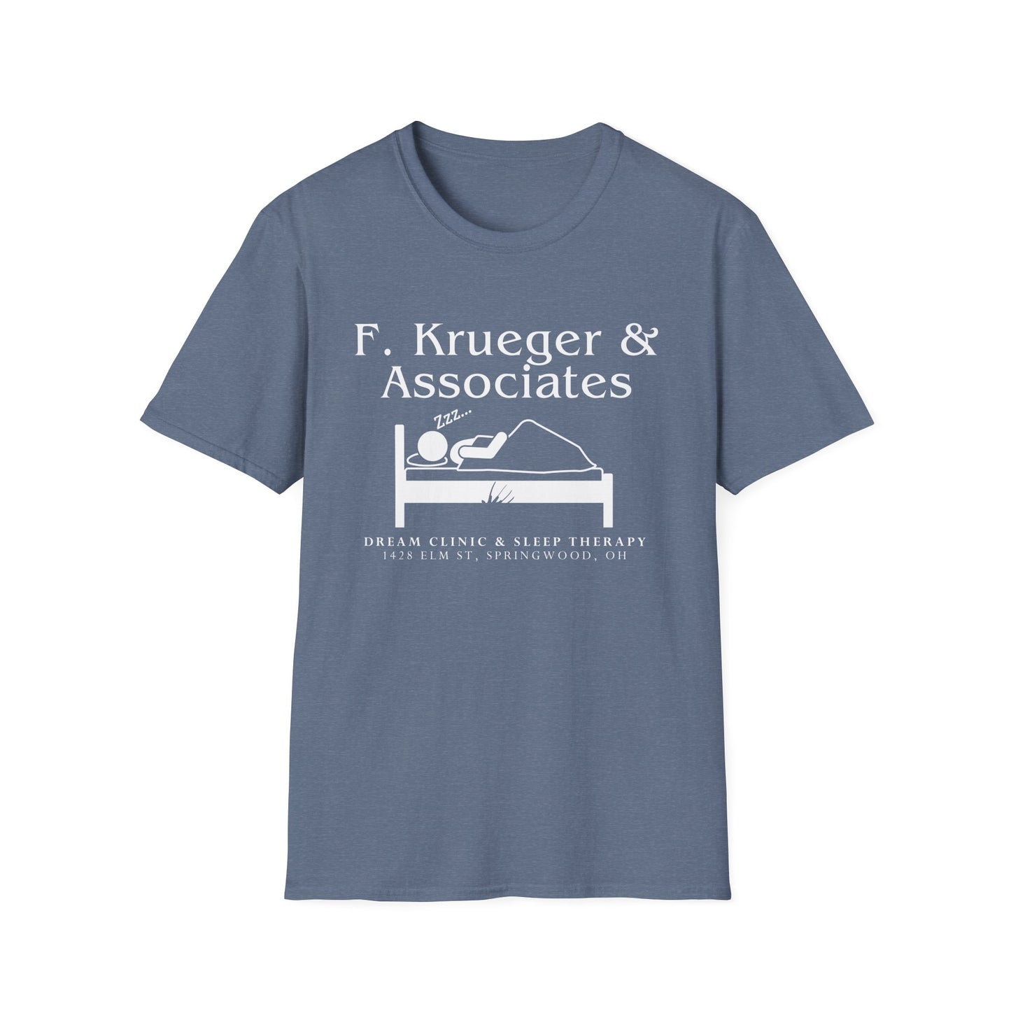 Nightmare on Elm Street Krueger Dream Clinic Funny Horror Movie Unisex T-shirt (Design in White with Claw Scratching Bed)