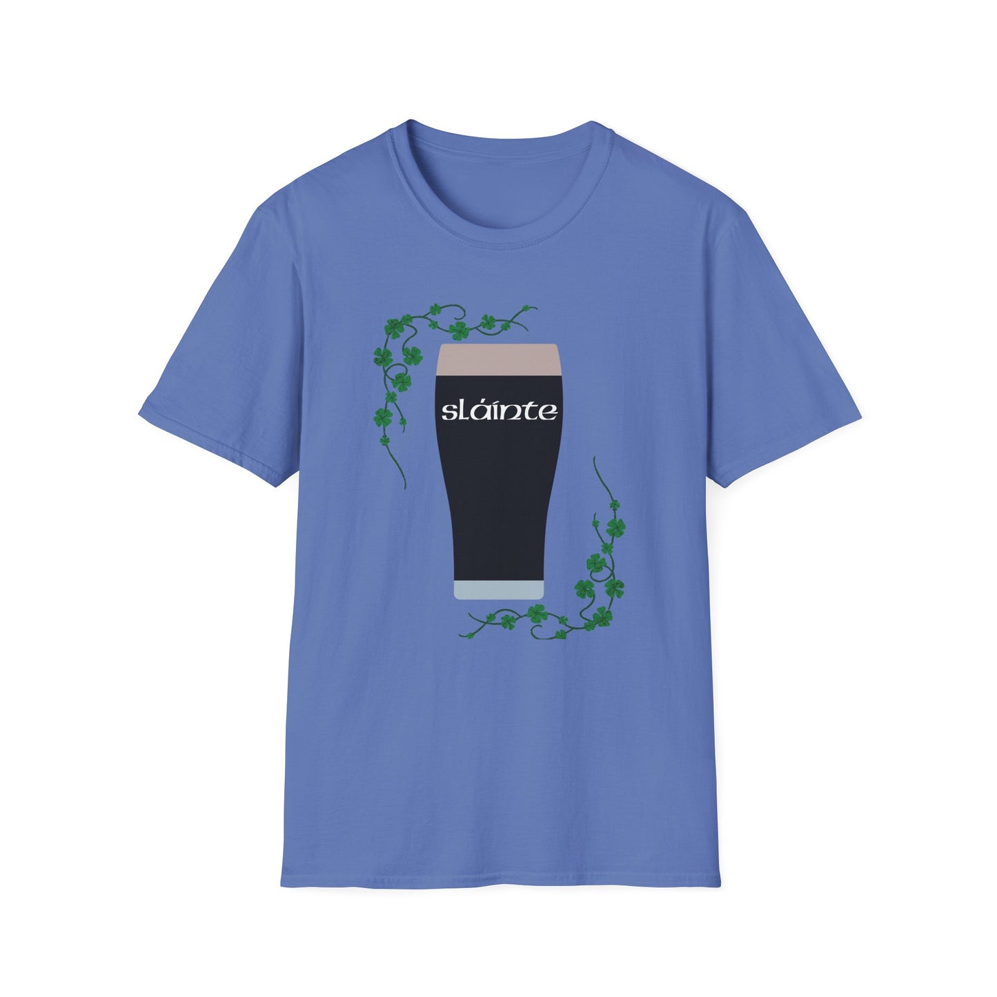 St. Patrick's Day T-Shirt with Guinness Pint and Shamrock Design - Slainte!