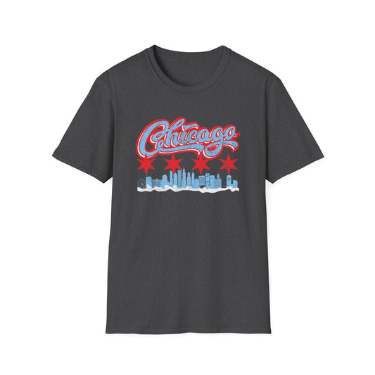 Chicago Flag with Skyline Distressed T-Shirt