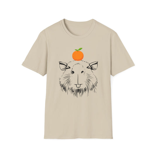 Capybara Softstyle T-Shirt with Orange on Head