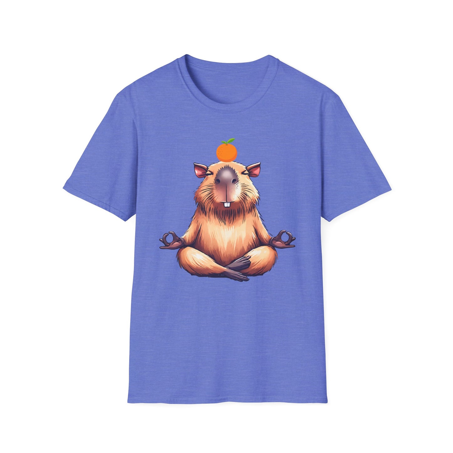 Meditating Capybara Softstyle T-Shirt with Orange on Head