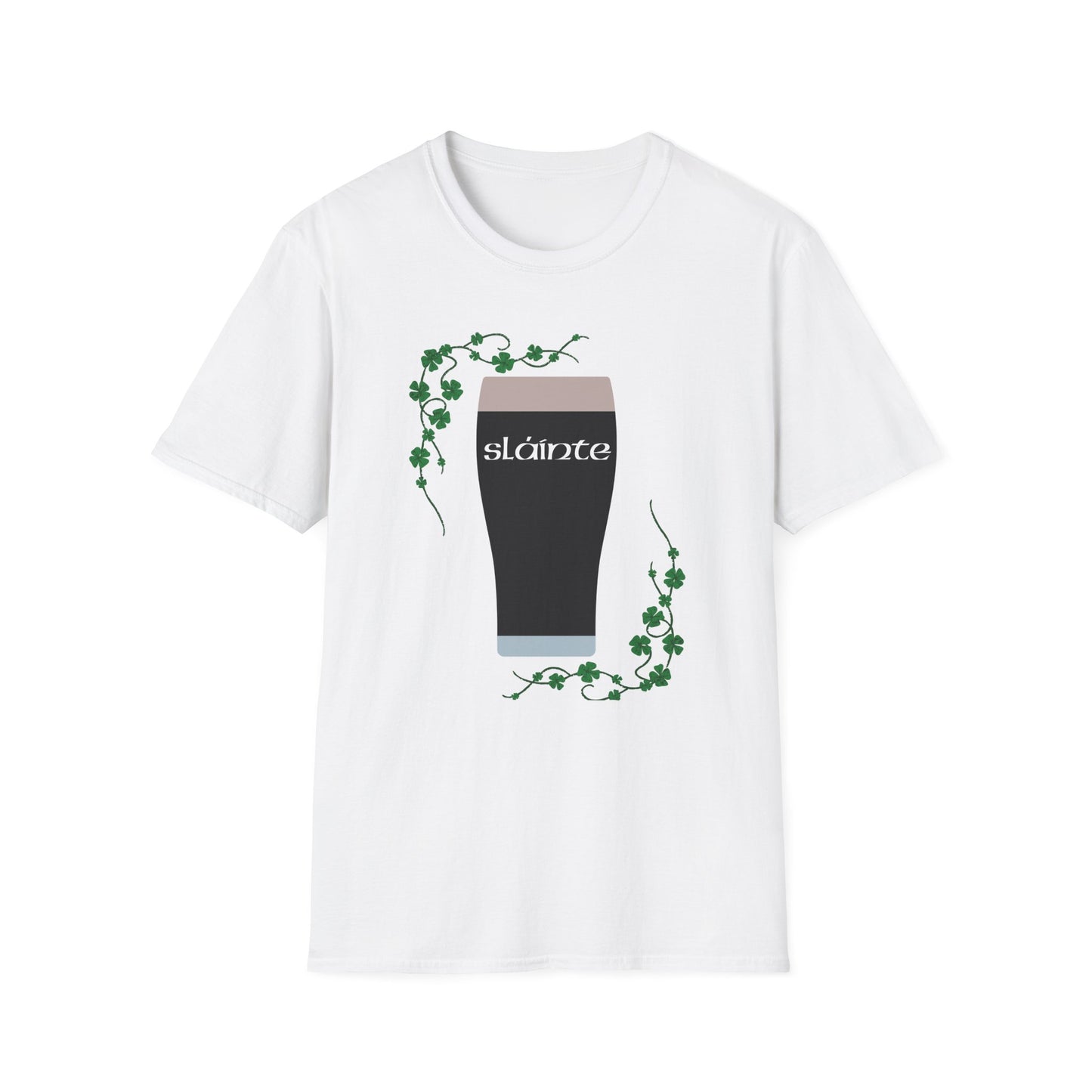 St. Patrick's Day T-Shirt with Guinness Pint and Shamrock Design - Slainte!