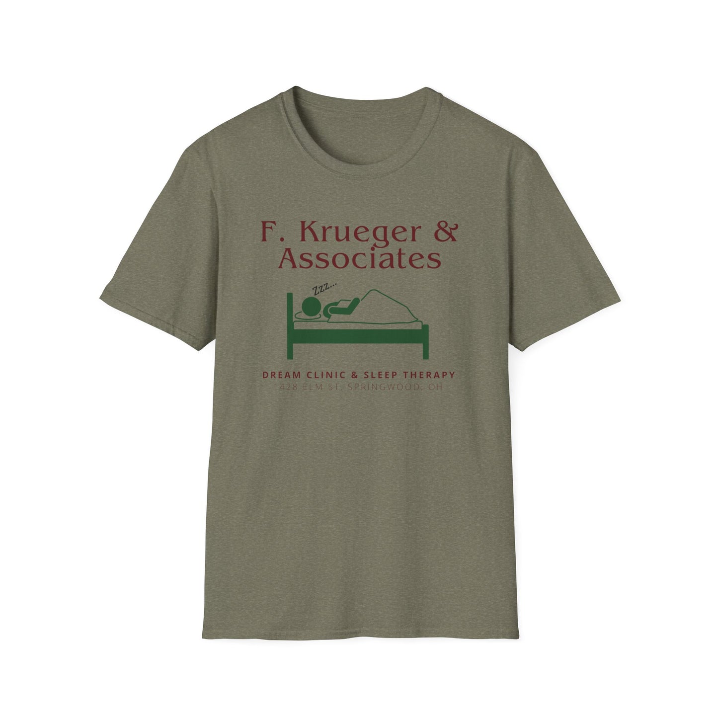 Nightmare on Elm Street Krueger Dream Clinic Funny Horror Movie Unisex T-Shirt (Design in Red and Green)
