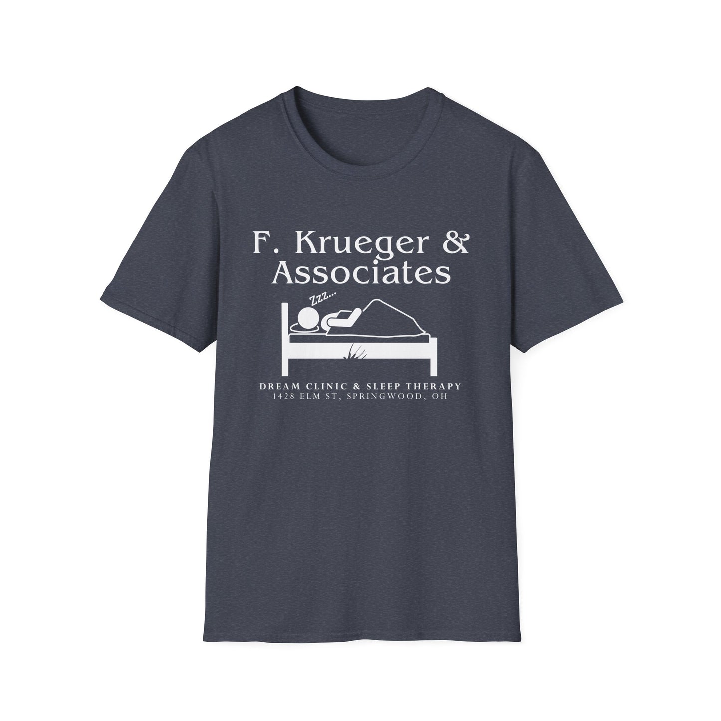 Nightmare on Elm Street Krueger Dream Clinic Funny Horror Movie Unisex T-shirt (Design in White with Claw Scratching Bed)