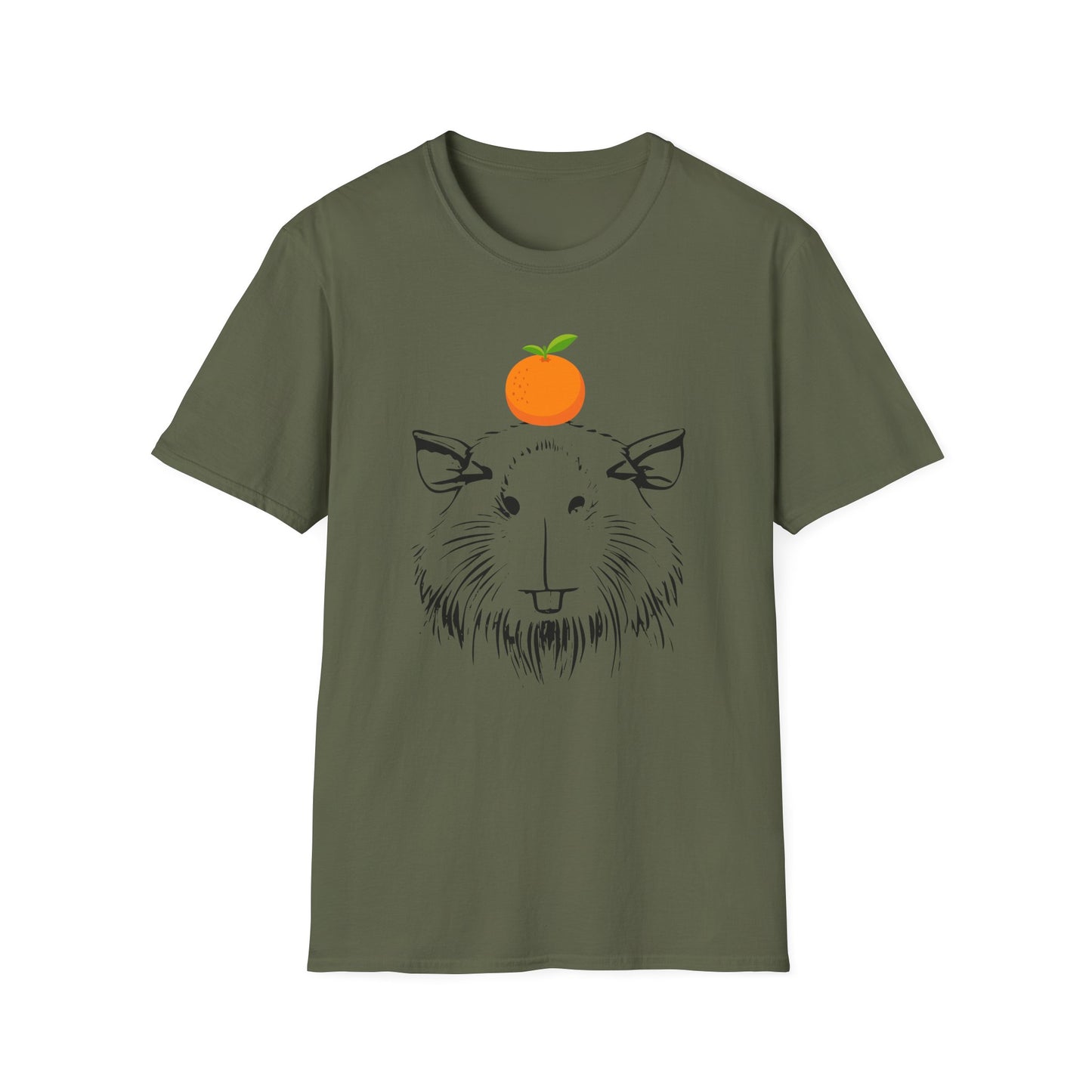 Capybara Softstyle T-Shirt with Orange on Head