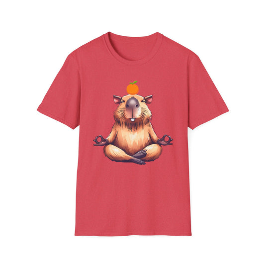 Meditating Capybara Softstyle T-Shirt with Orange on Head