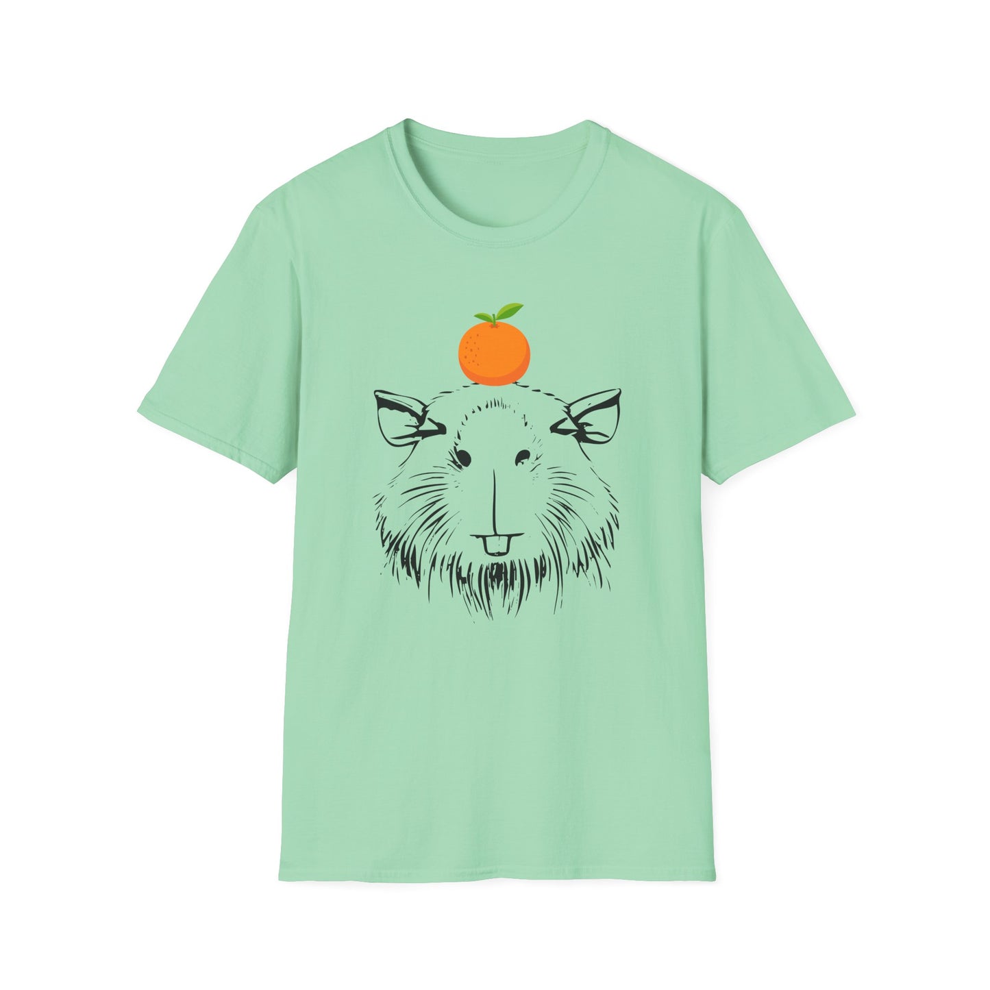 Capybara Softstyle T-Shirt with Orange on Head