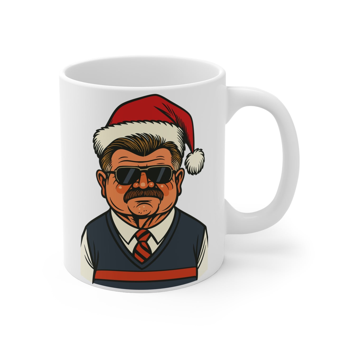 Funny Mike Ditka Santa - Merry Frickin’ Christmas - 11 oz White Ceramic Coffee Mug for Bears Fans