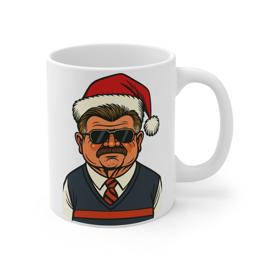 Funny Mike Ditka Santa - Merry Frickin’ Christmas - 11 oz White Ceramic Coffee Mug for Bears Fans