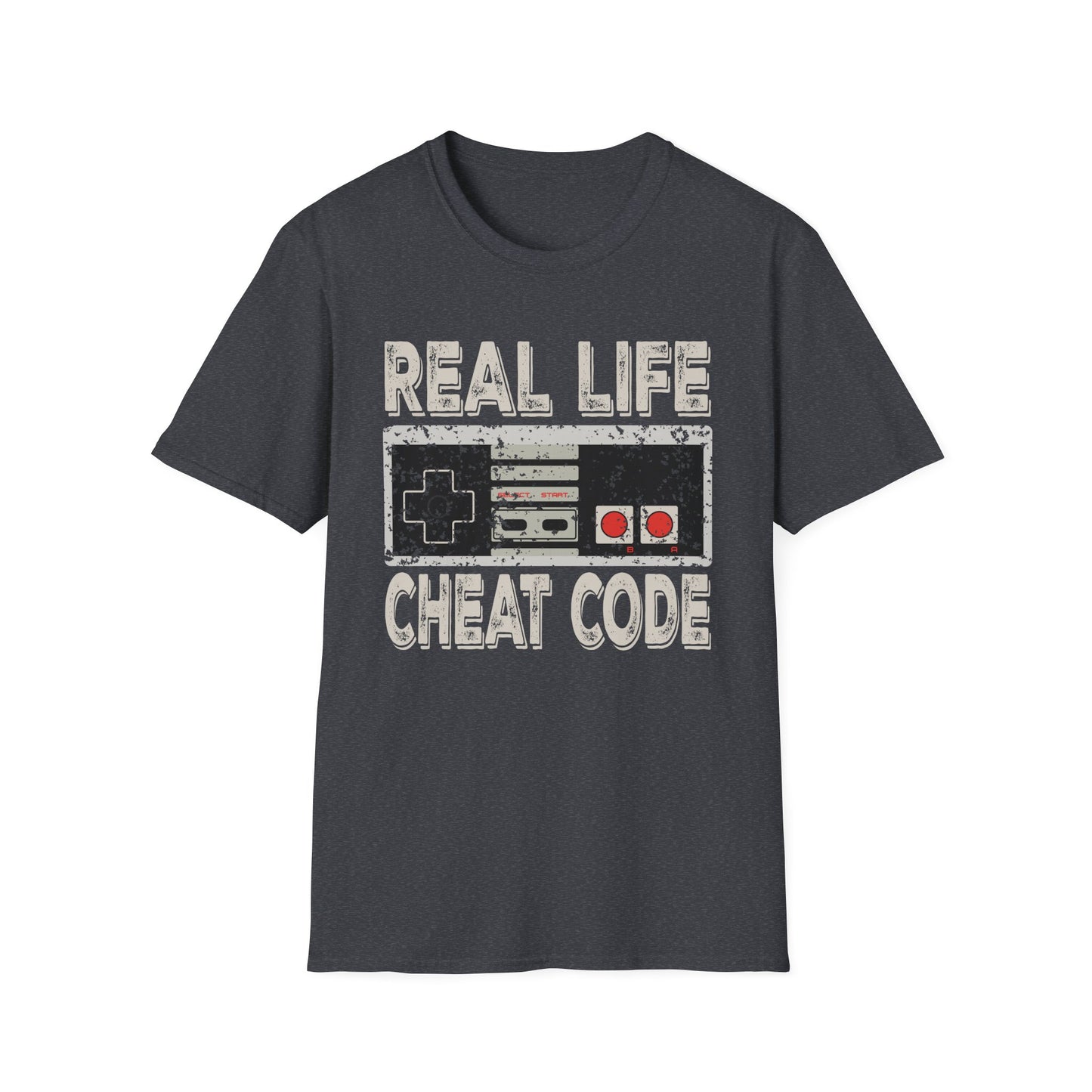 Real Life Cheat Code T-Shirt – Retro NES Controller Graphic Tee for Gamers & 80s, 90s Kids - Unisex Softstyle Tee