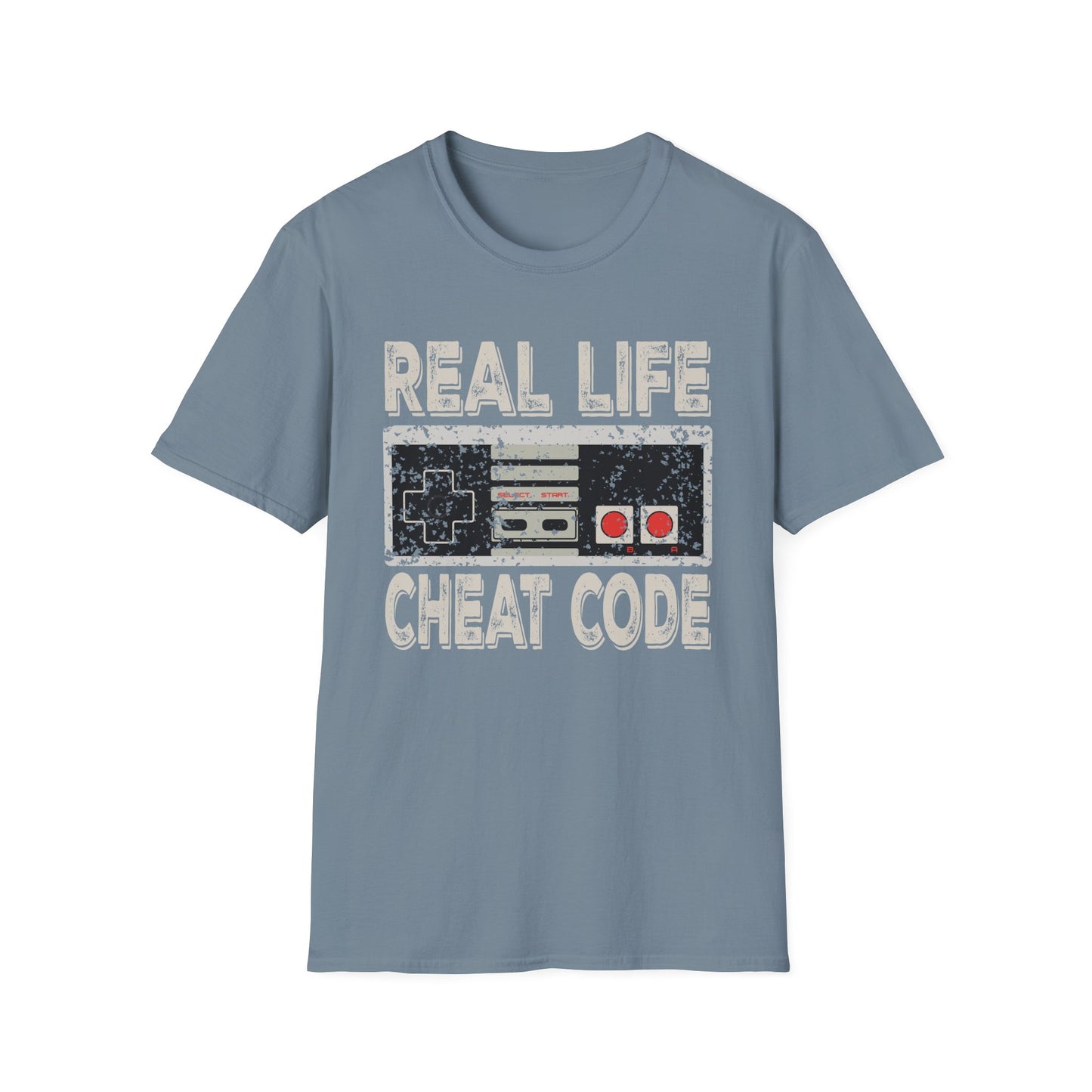 Real Life Cheat Code T-Shirt – Retro NES Controller Graphic Tee for Gamers & 80s, 90s Kids - Unisex Softstyle Tee