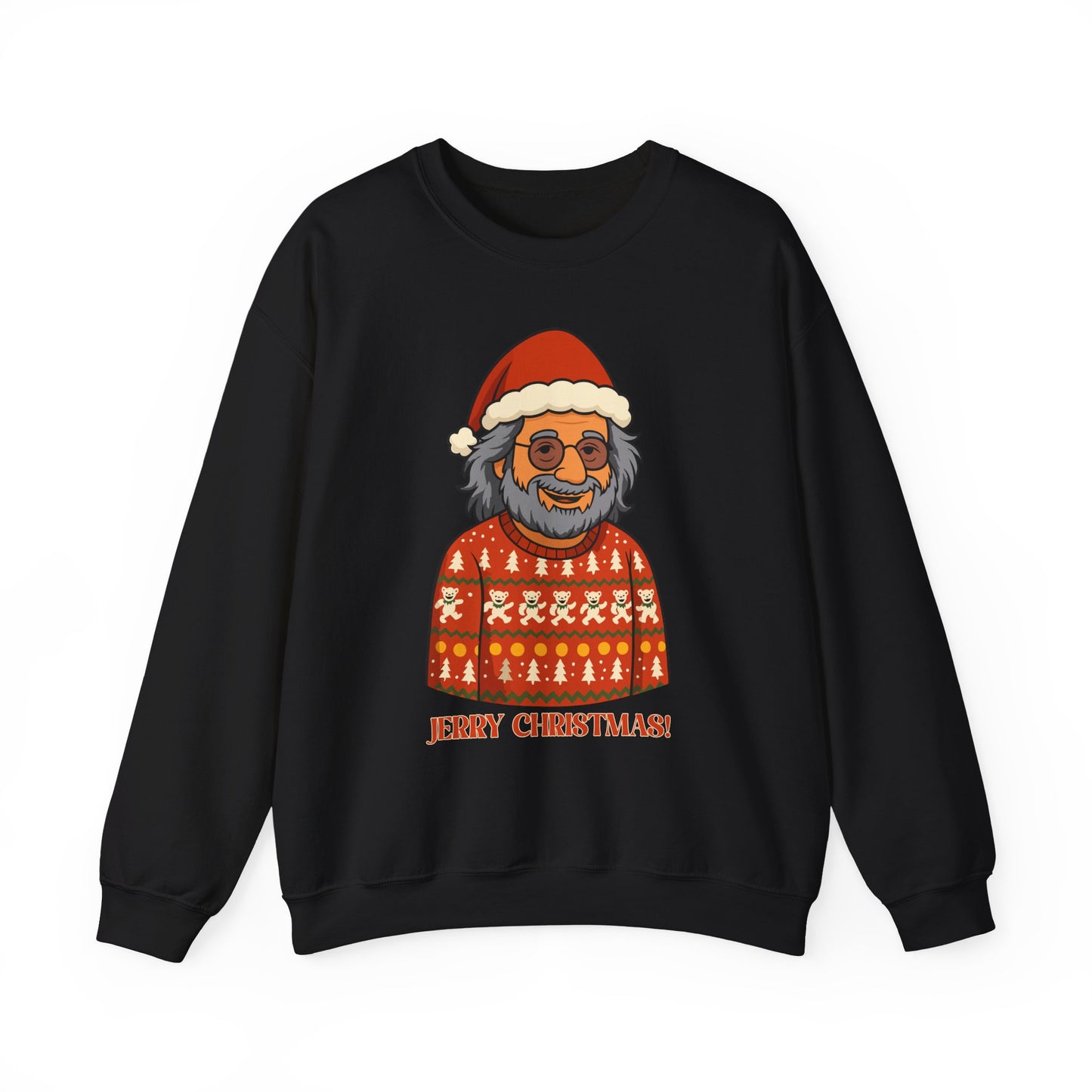 Jerry Garcia Christmas Sweatshirt – “Jerry Christmas” Ugly Sweater with Dancing Skeletons, Funny Grateful Dead Holiday Unisex Pullover Sweatshirt