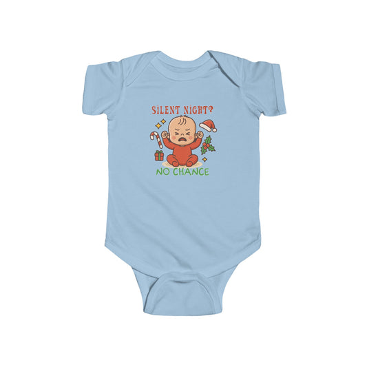 “Silent Night? No Chance” Funny Baby Christmas Bodysuit – First Holiday Outfit, Sarcastic Infant Gift