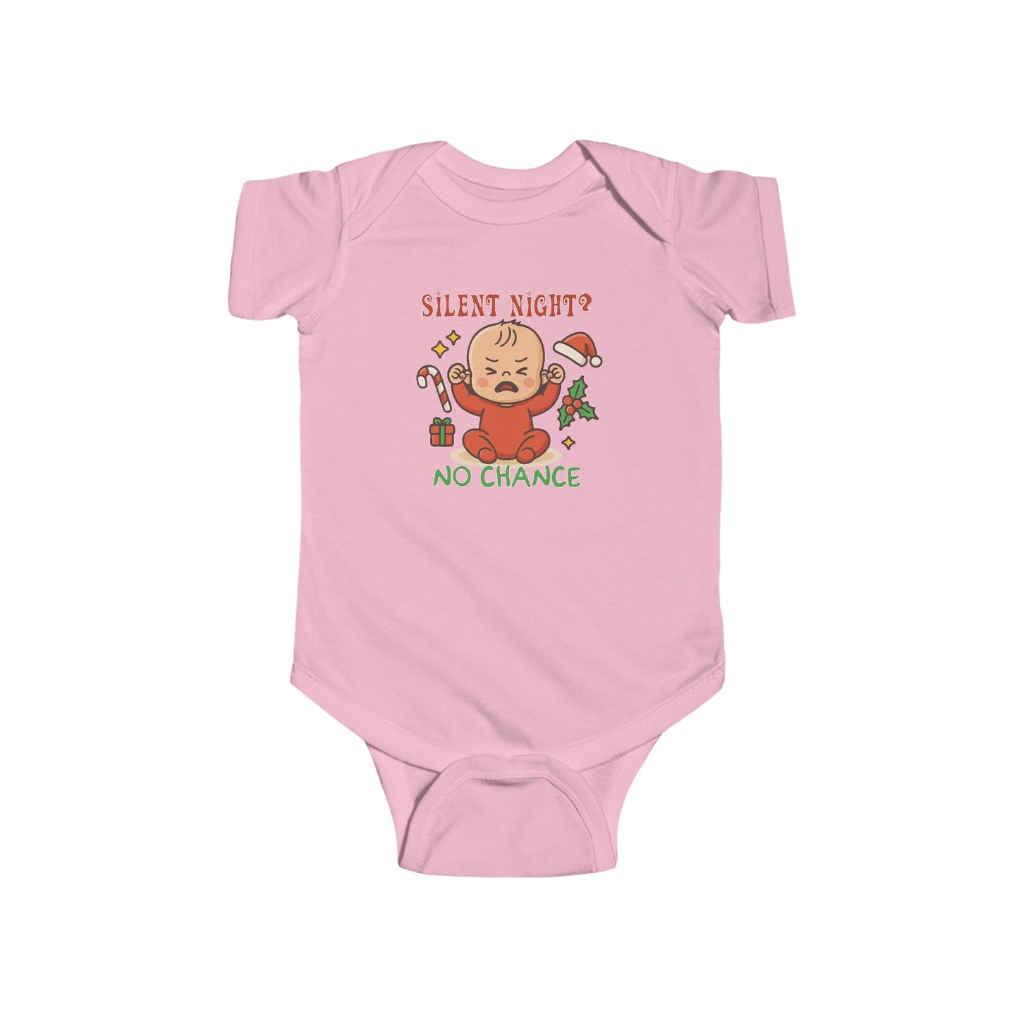 “Silent Night? No Chance” Funny Baby Christmas Bodysuit – First Holiday Outfit, Sarcastic Infant Gift