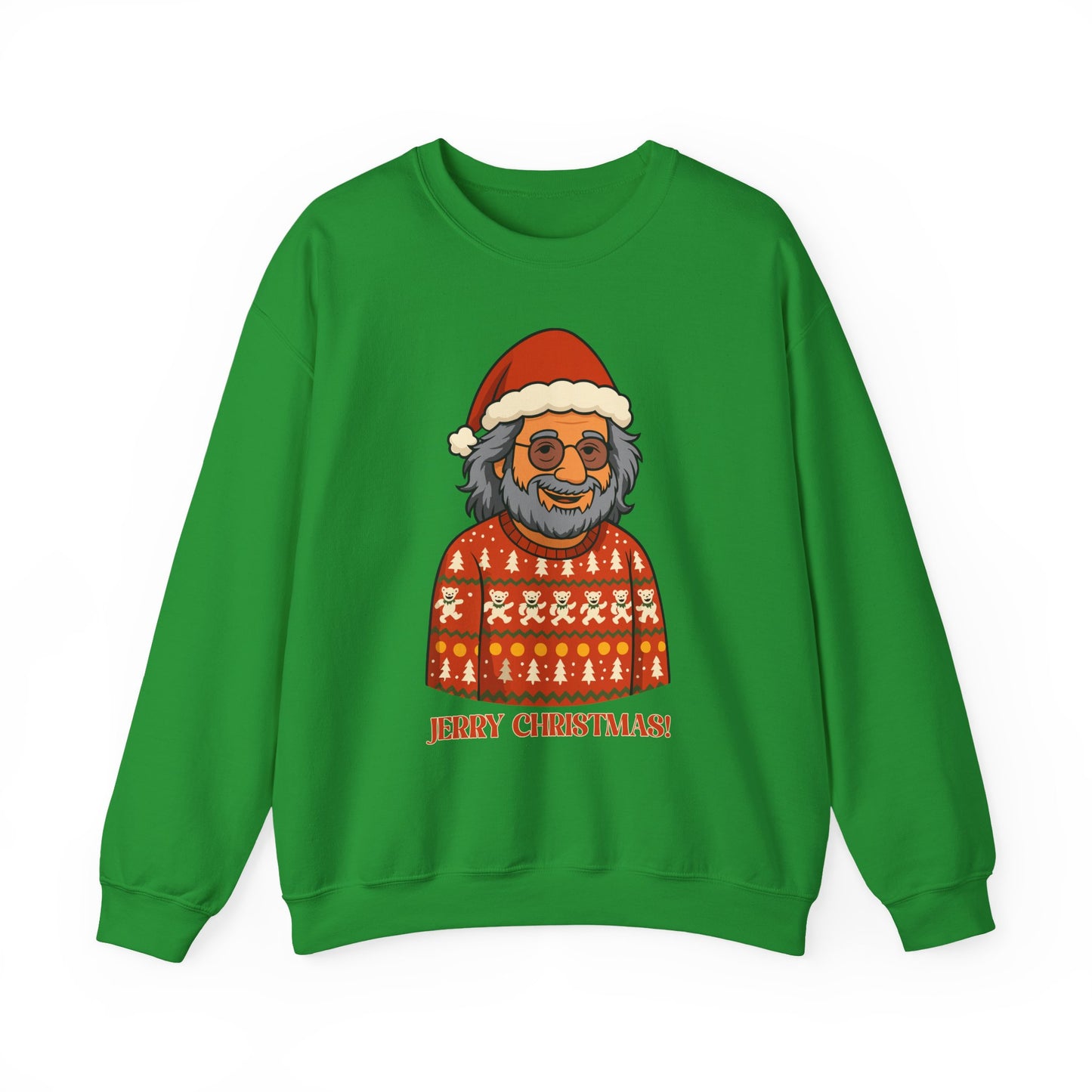 Jerry Garcia Christmas Sweatshirt – “Jerry Christmas” Ugly Sweater with Dancing Skeletons, Funny Grateful Dead Holiday Unisex Pullover Sweatshirt