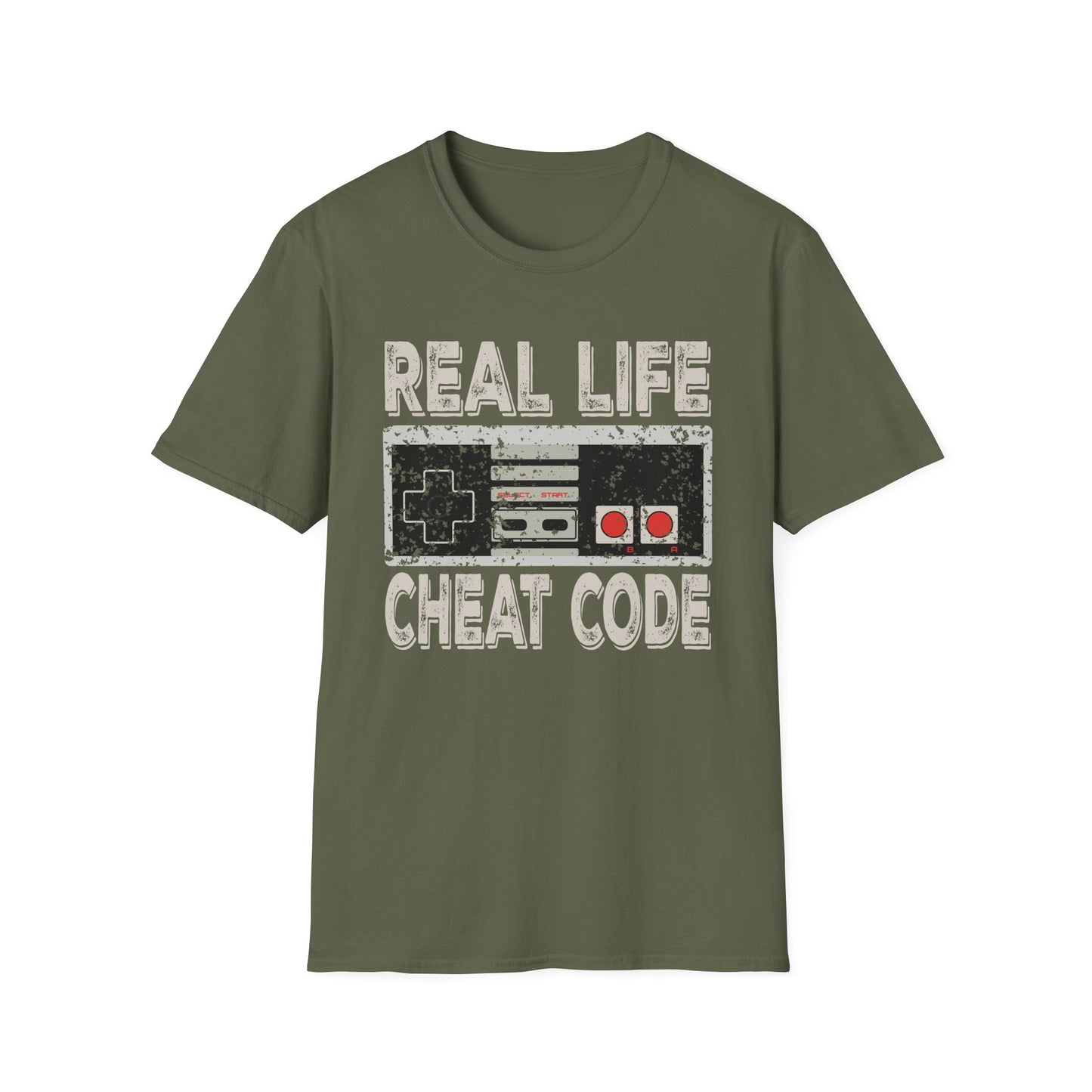 Real Life Cheat Code T-Shirt – Retro NES Controller Graphic Tee for Gamers & 80s, 90s Kids - Unisex Softstyle Tee