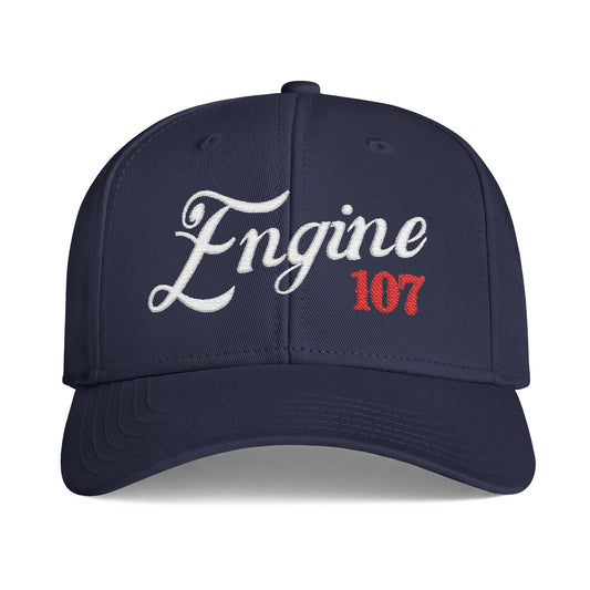 Engine 107 Cap — Vintage Firefighter Embroidered Snapback Hat