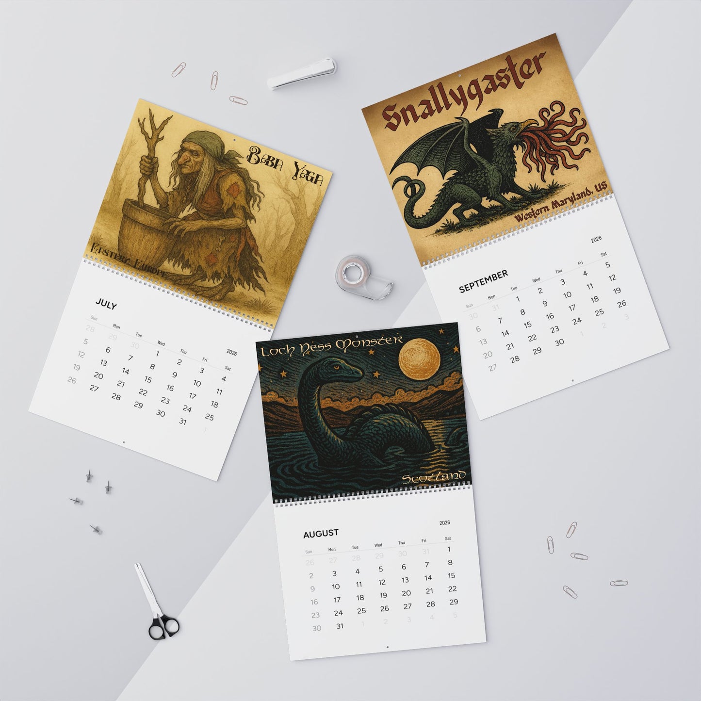 Creepy Cryptids & Freaky Folklore: 2026 Wall Calendar (Original Art)