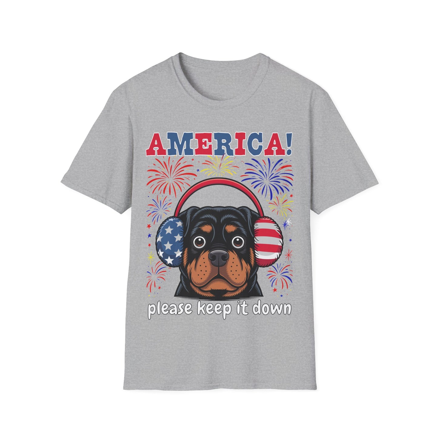 America! Please Keep It Down Dog Shirt – Funny 4th of July Fireworks Anxiety Unisex T-Shirt