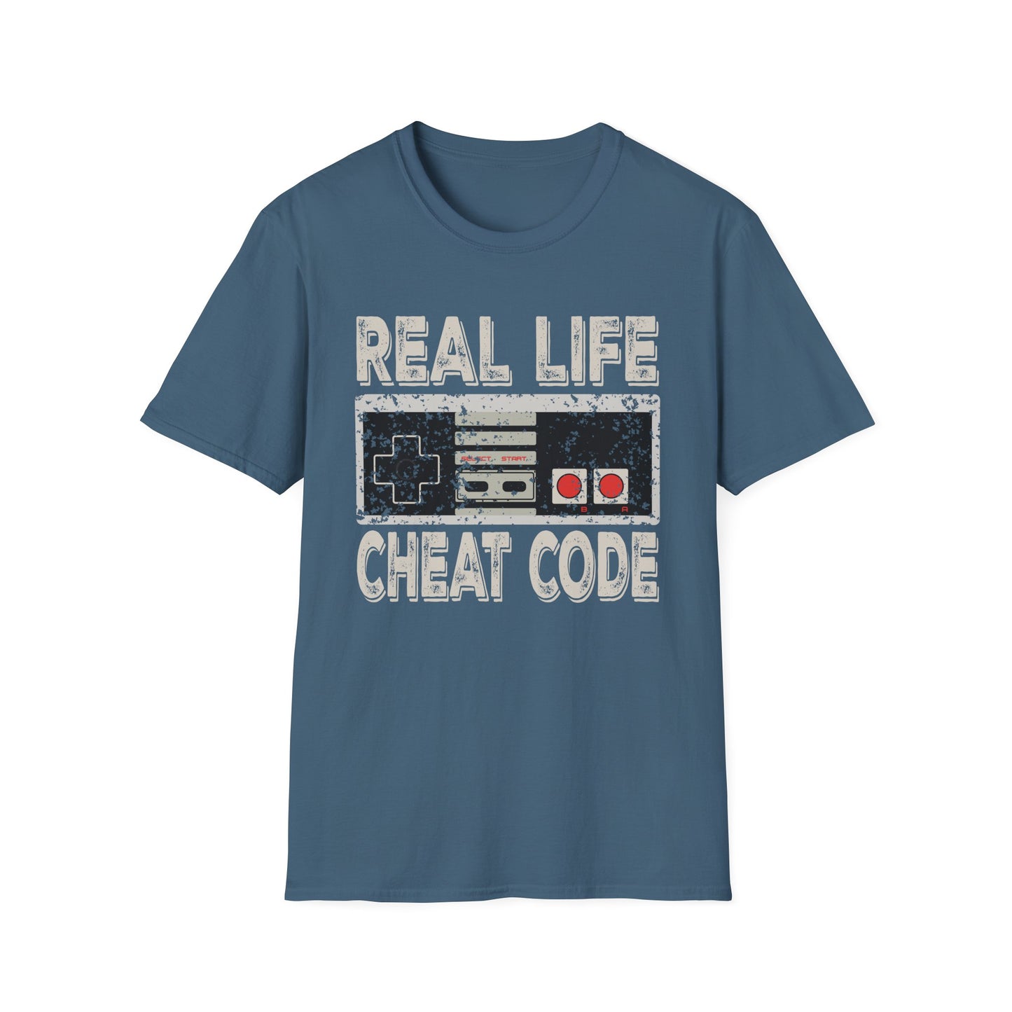 Real Life Cheat Code T-Shirt – Retro NES Controller Graphic Tee for Gamers & 80s, 90s Kids - Unisex Softstyle Tee