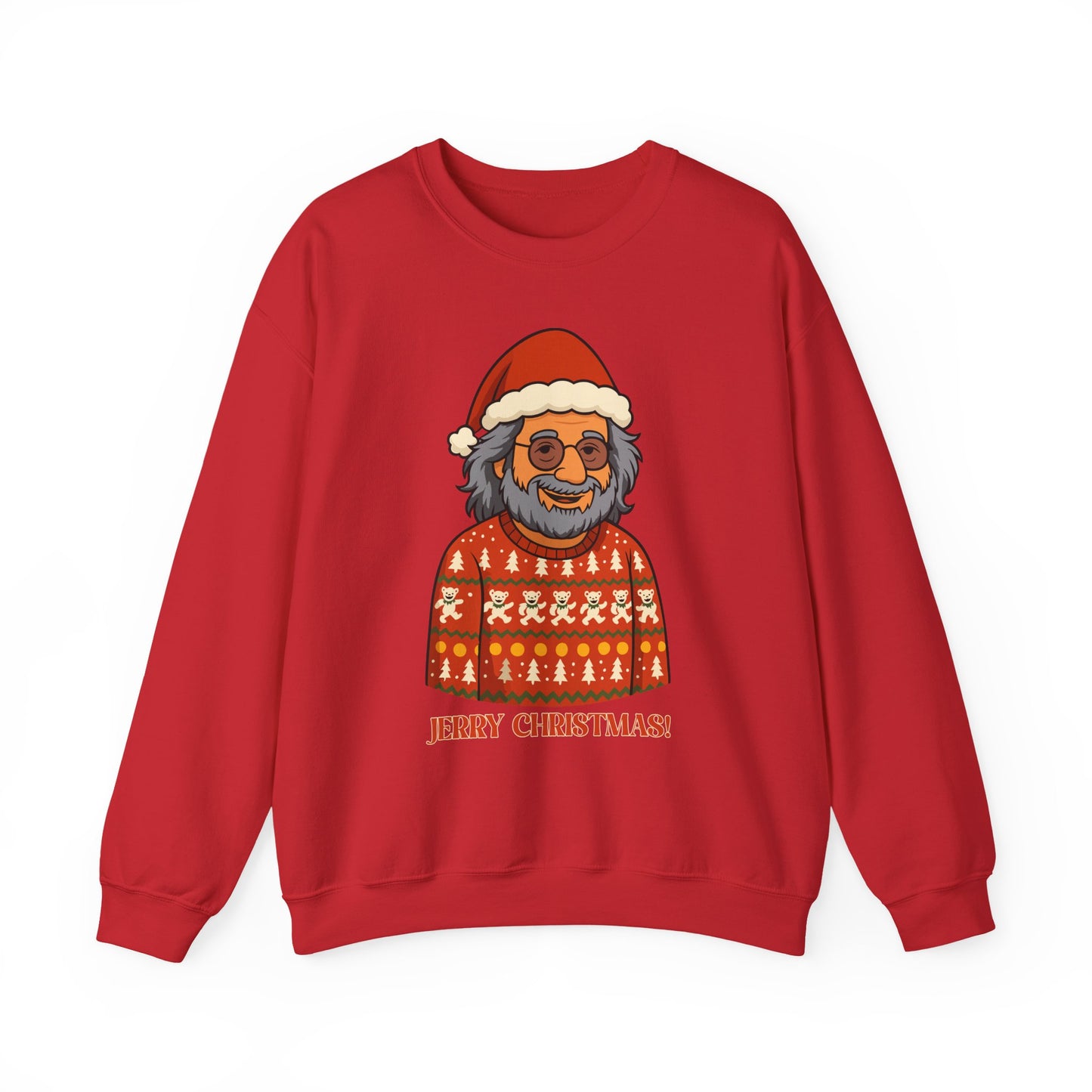 Jerry Garcia Christmas Sweatshirt – “Jerry Christmas” Ugly Sweater with Dancing Skeletons, Funny Grateful Dead Holiday Unisex Pullover Sweatshirt
