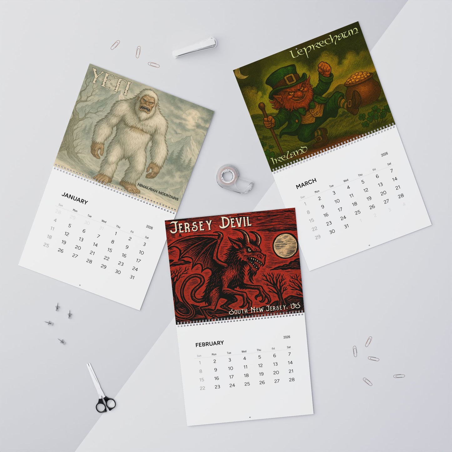 Creepy Cryptids & Freaky Folklore: 2026 Wall Calendar (Original Art)