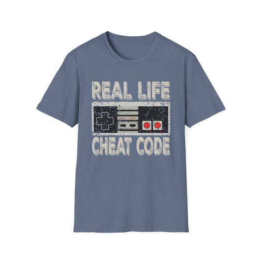 Real Life Cheat Code T-Shirt – Retro NES Controller Graphic Tee for Gamers & 80s, 90s Kids - Unisex Softstyle Tee