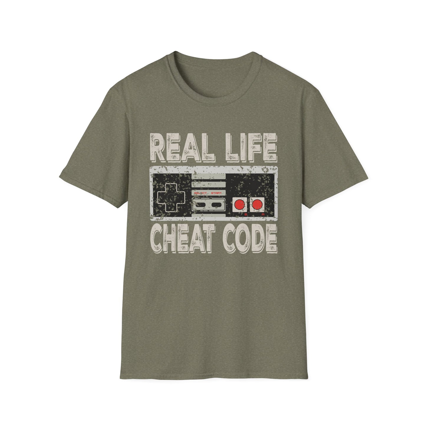 Real Life Cheat Code T-Shirt – Retro NES Controller Graphic Tee for Gamers & 80s, 90s Kids - Unisex Softstyle Tee