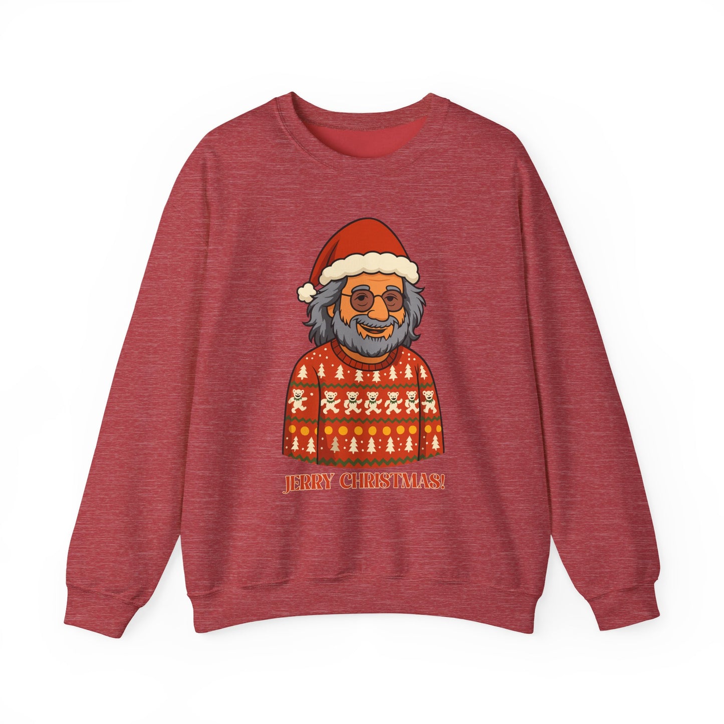 Jerry Garcia Christmas Sweatshirt – “Jerry Christmas” Ugly Sweater with Dancing Skeletons, Funny Grateful Dead Holiday Unisex Pullover Sweatshirt