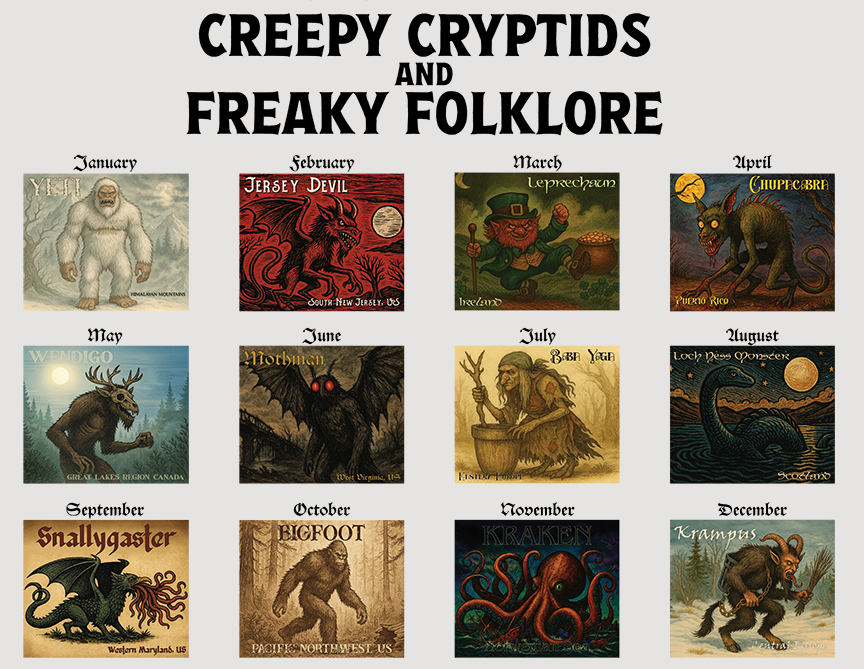 Creepy Cryptids & Freaky Folklore 2026 Desktop Calendar