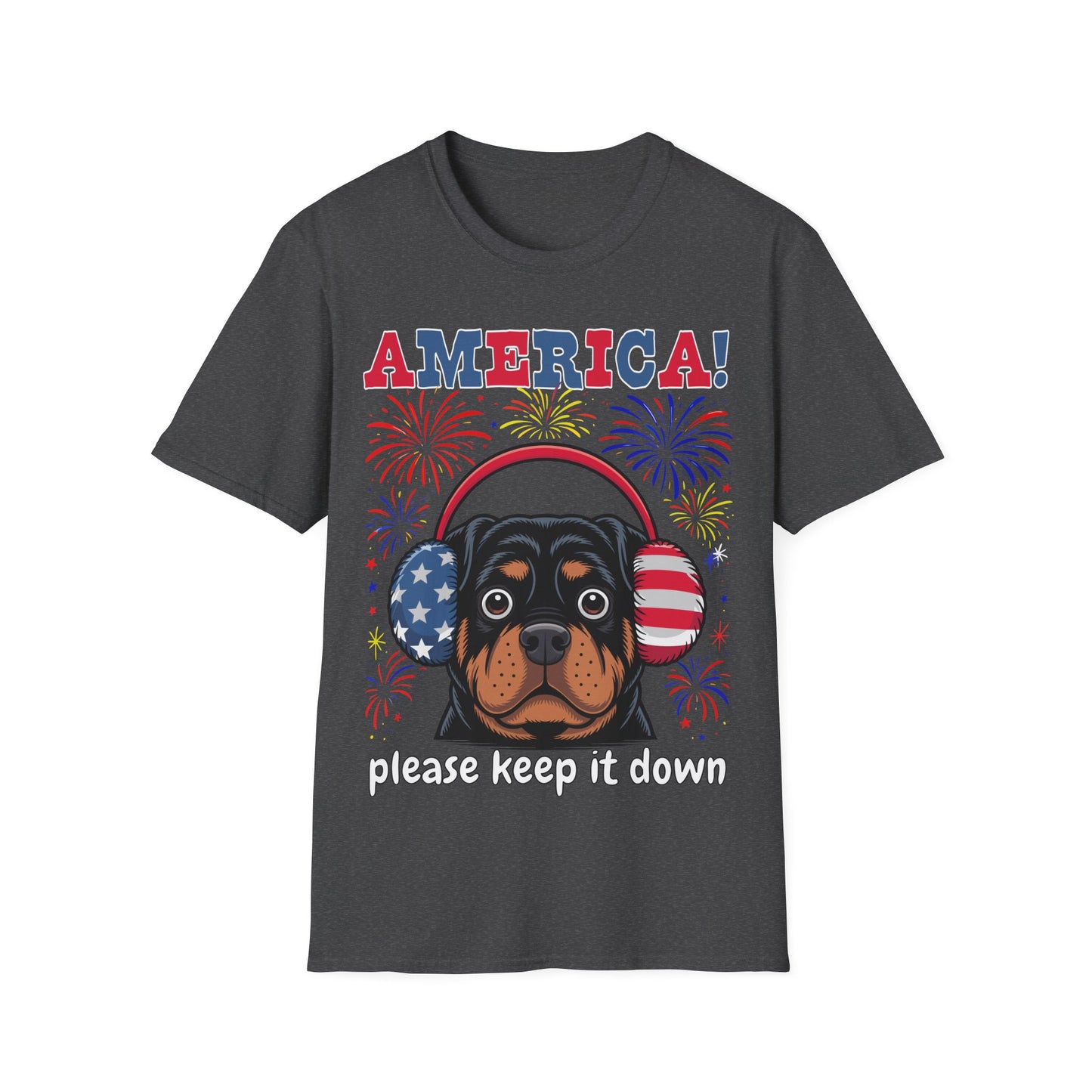 America! Please Keep It Down Dog Shirt – Funny 4th of July Fireworks Anxiety Unisex T-Shirt
