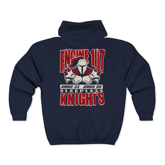 Chicago Fire Department Engine 107 'Sleepless Knights' - Unisex Full Zip Hooded Sweatshirt