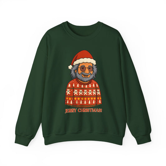 Jerry Garcia Christmas Sweatshirt – “Jerry Christmas” Ugly Sweater with Dancing Skeletons, Funny Grateful Dead Holiday Unisex Pullover Sweatshirt