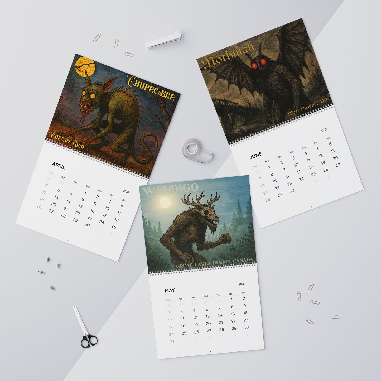 Creepy Cryptids & Freaky Folklore: 2026 Wall Calendar (Original Art)