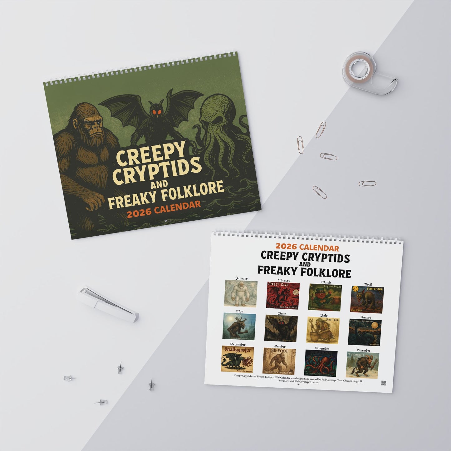 Creepy Cryptids & Freaky Folklore: 2026 Wall Calendar (Original Art)
