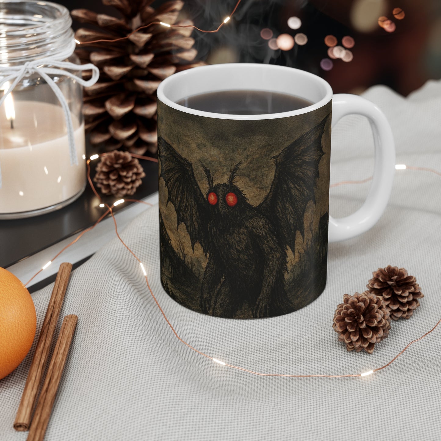 Mothman Mug - Cryptid Coffee Cup - Creepy Folklore 11 oz. Ceramic Mug