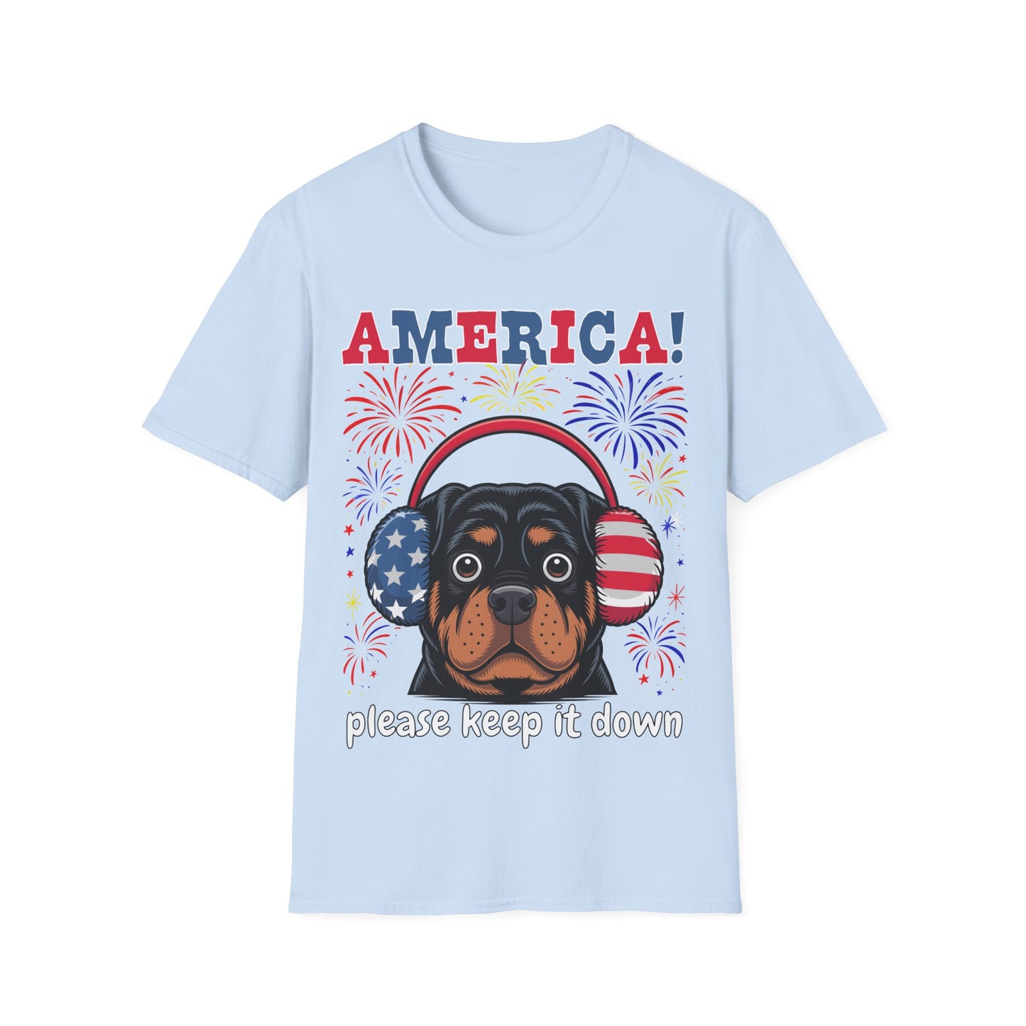 America! Please Keep It Down Dog Shirt – Funny 4th of July Fireworks Anxiety Unisex T-Shirt
