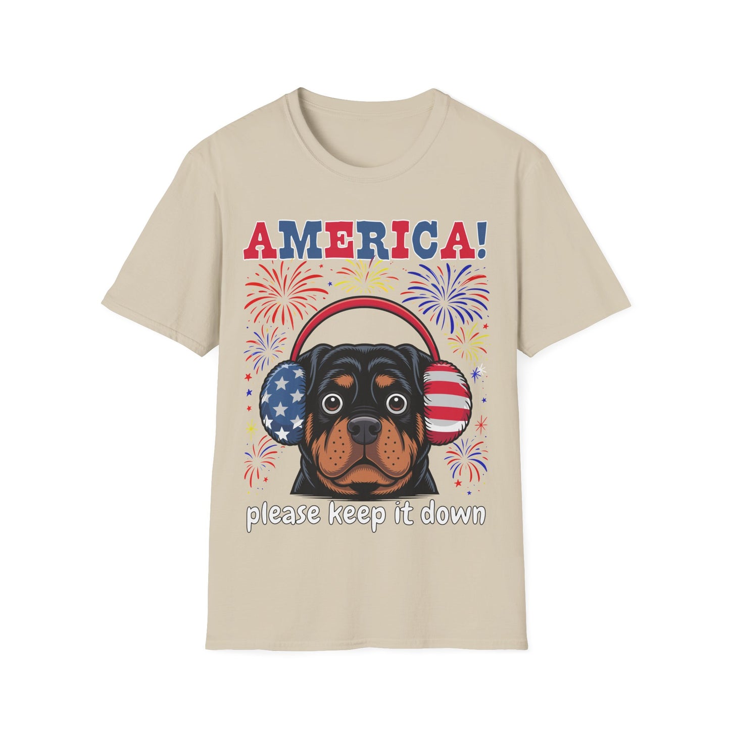 America! Please Keep It Down Dog Shirt – Funny 4th of July Fireworks Anxiety Unisex T-Shirt