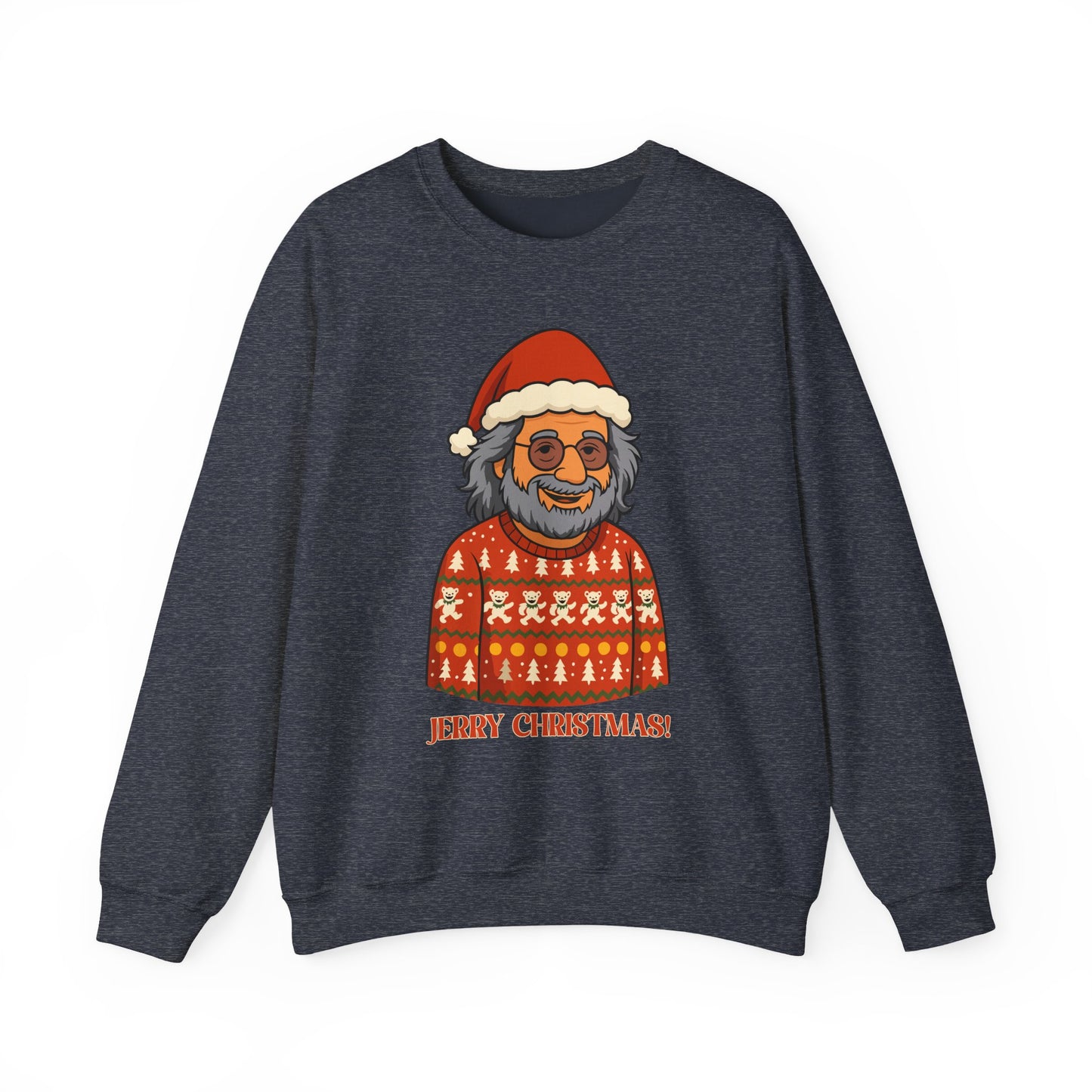 Jerry Garcia Christmas Sweatshirt – “Jerry Christmas” Ugly Sweater with Dancing Skeletons, Funny Grateful Dead Holiday Unisex Pullover Sweatshirt