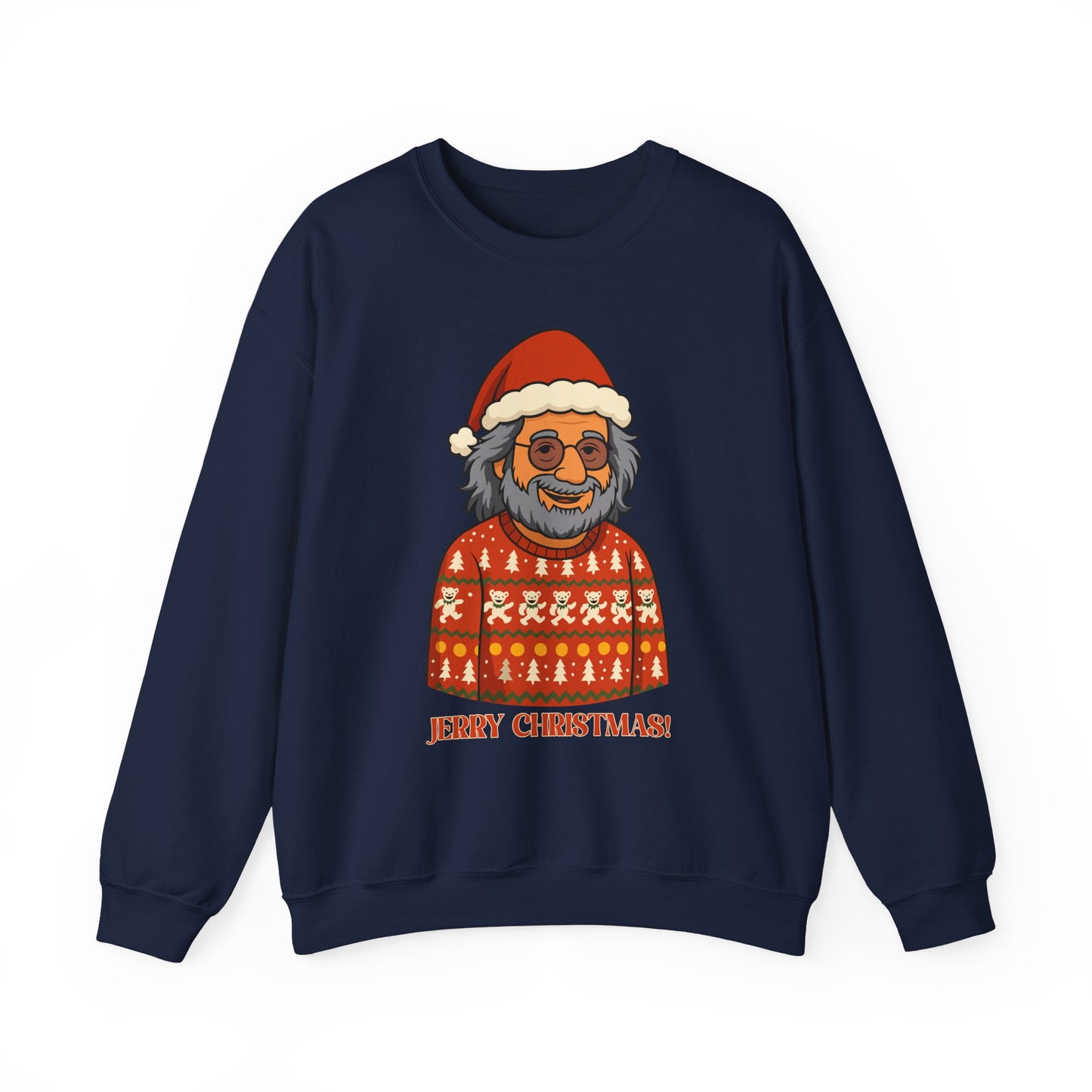 Jerry Garcia Christmas Sweatshirt – “Jerry Christmas” Ugly Sweater with Dancing Skeletons, Funny Grateful Dead Holiday Unisex Pullover Sweatshirt